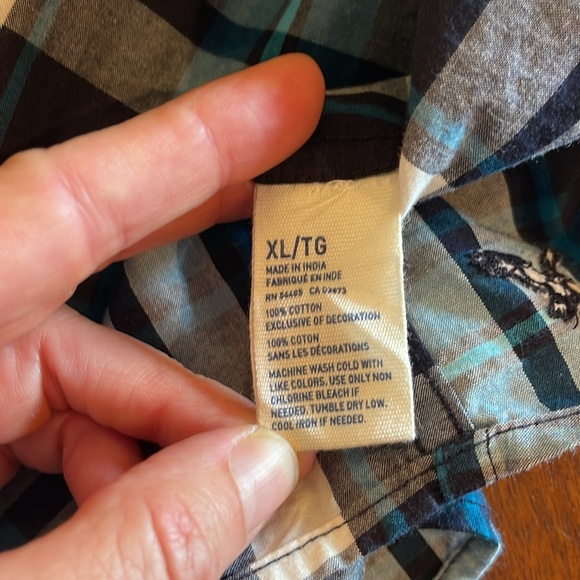 American Eagle Prep Fit Blue Plaid Button Down Shirt, men’s XL - Picture 4 of 4